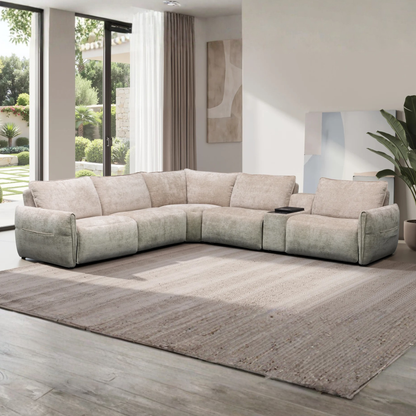 Klaussner Stanza Fabric Curved Power Reclining Sectional Sofa