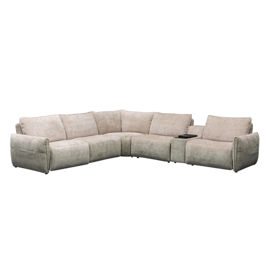 Klaussner Stanza Fabric Curved Power Reclining Sectional Sofa