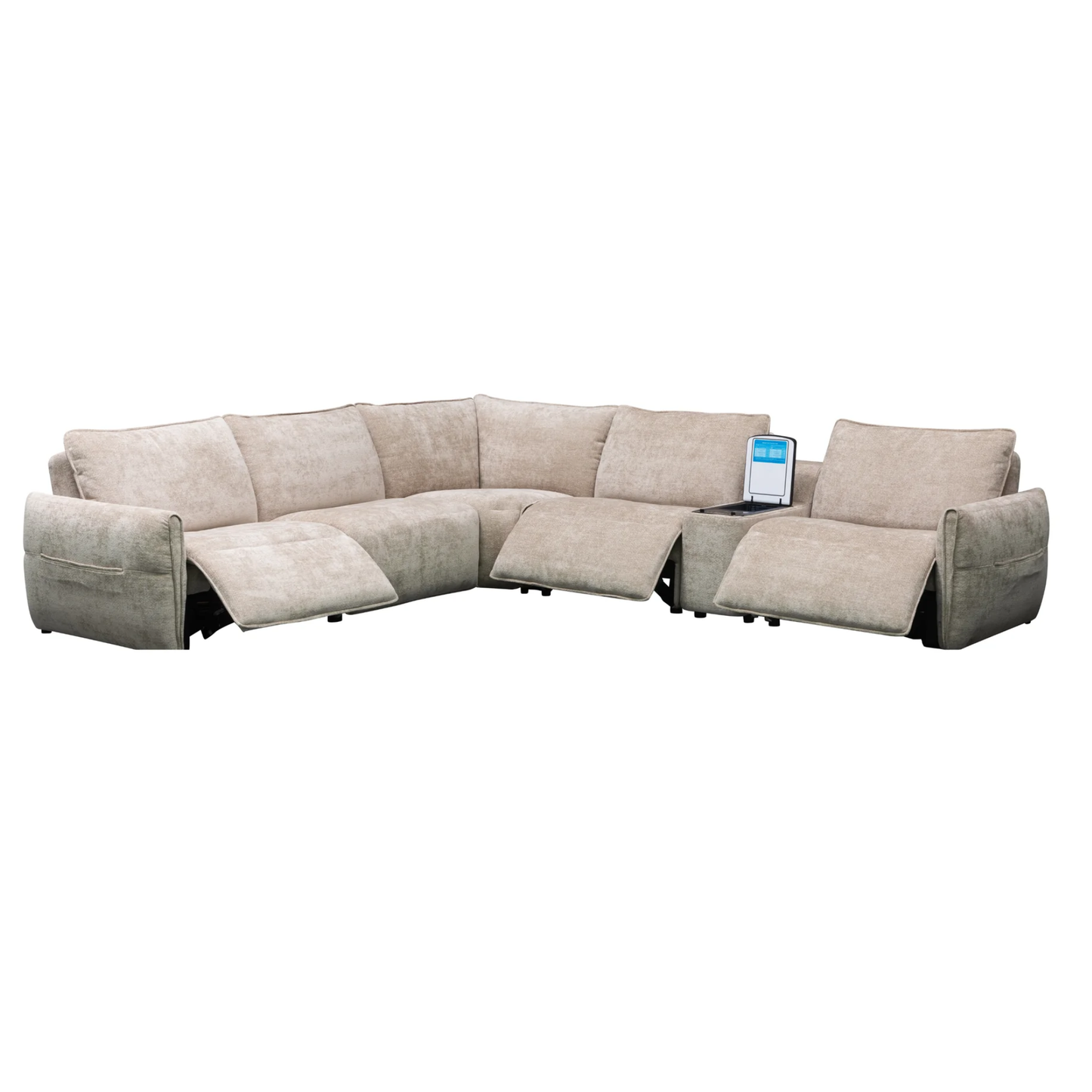 Klaussner Stanza Fabric Curved Power Reclining Sectional Sofa