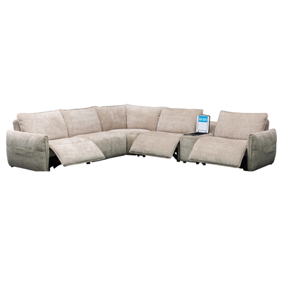 Klaussner Stanza Fabric Curved Power Reclining Sectional Sofa