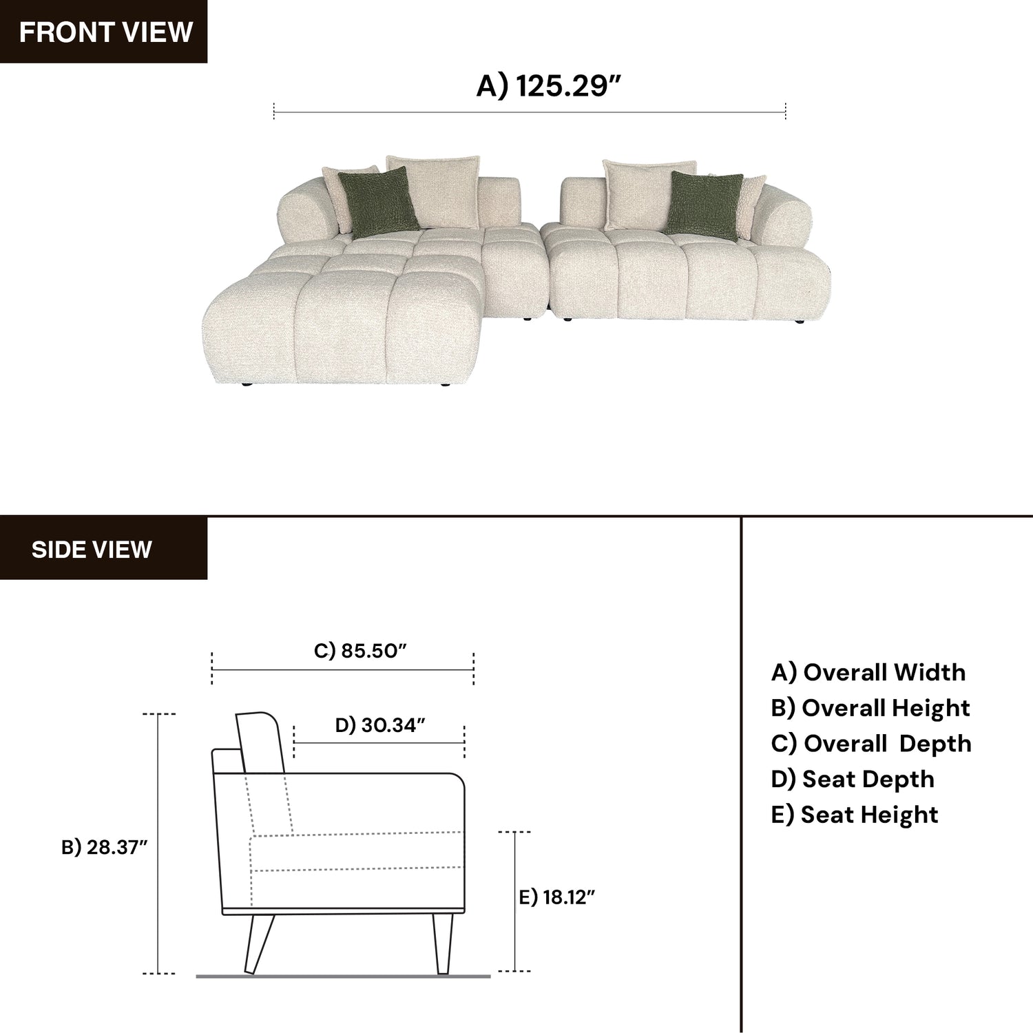 Klaussner Valenza Fabric Square Arms Sectional Sofa with Chaise-Comfort Design