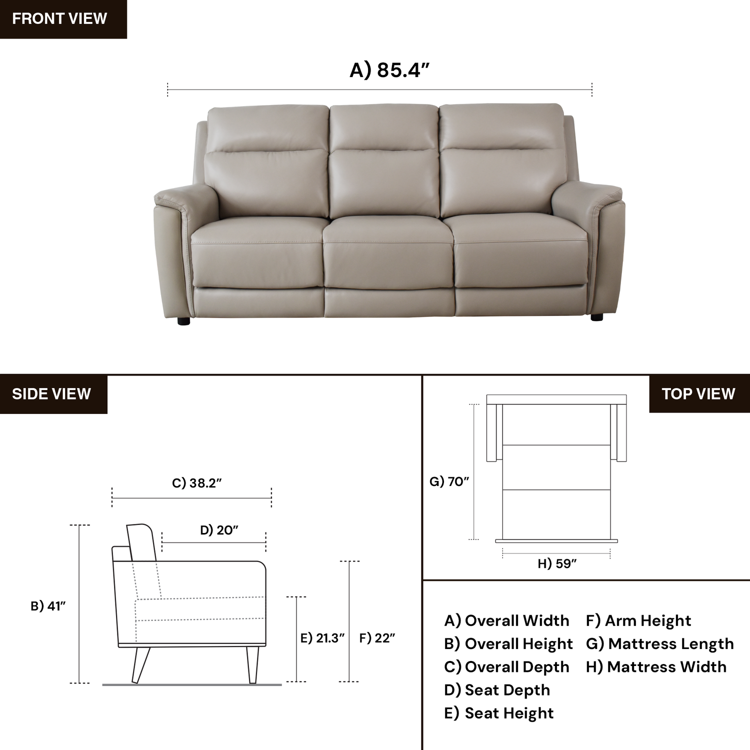 Klaussner Arvello 3-Seater Beige Leather Match Queen Sofa Sleeper-Comfortdesignfurniture