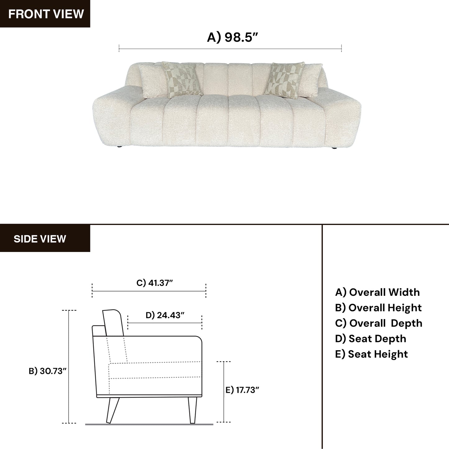 Klaussner Bellanzo Deep Tufted Luxury Bouclé Sofa with Square Arms-Comfortdesignfurniture