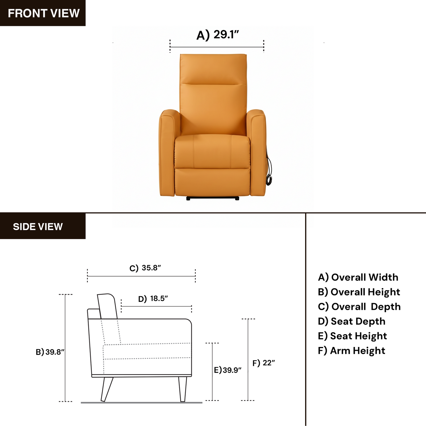 Klaussner Calessin Chestnut Orange Leather Recliner Lift Chair