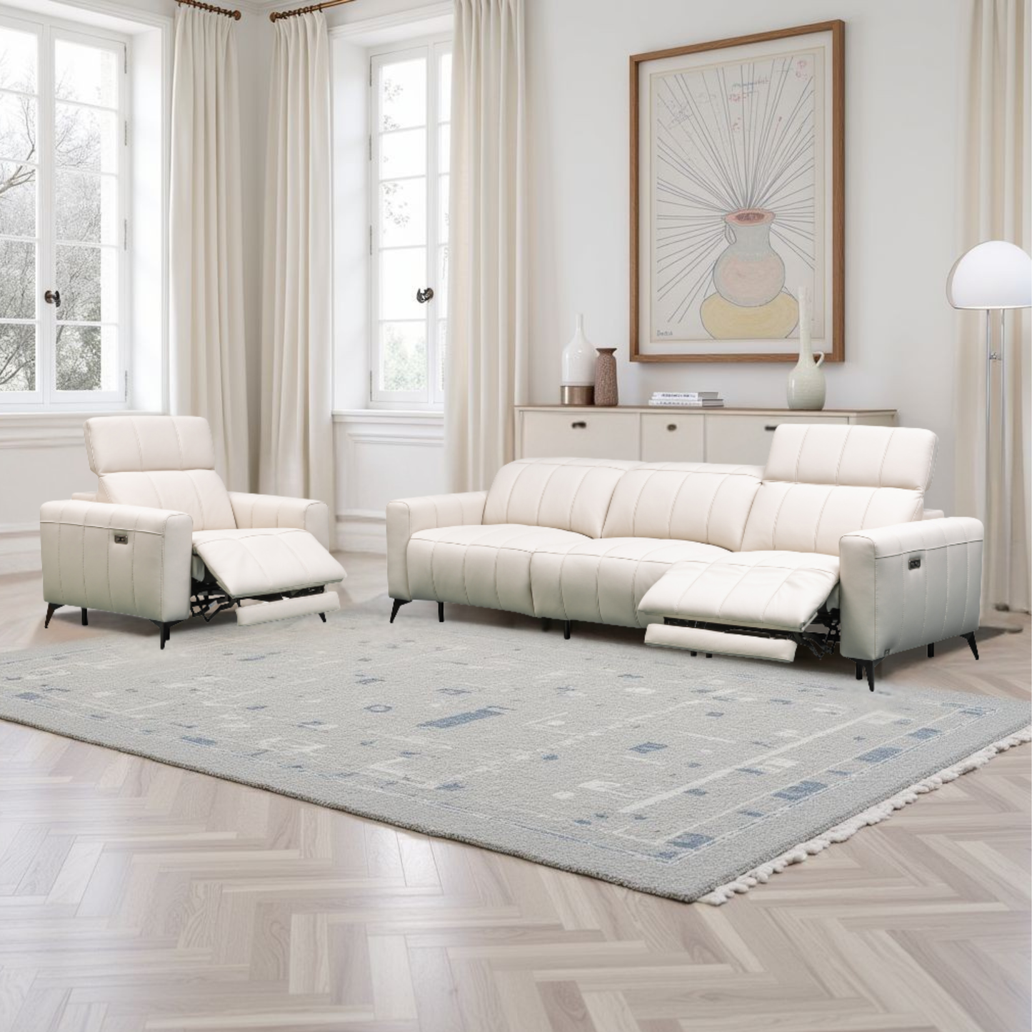 Klaussner Capri Leather Recliner Sofa With Chair