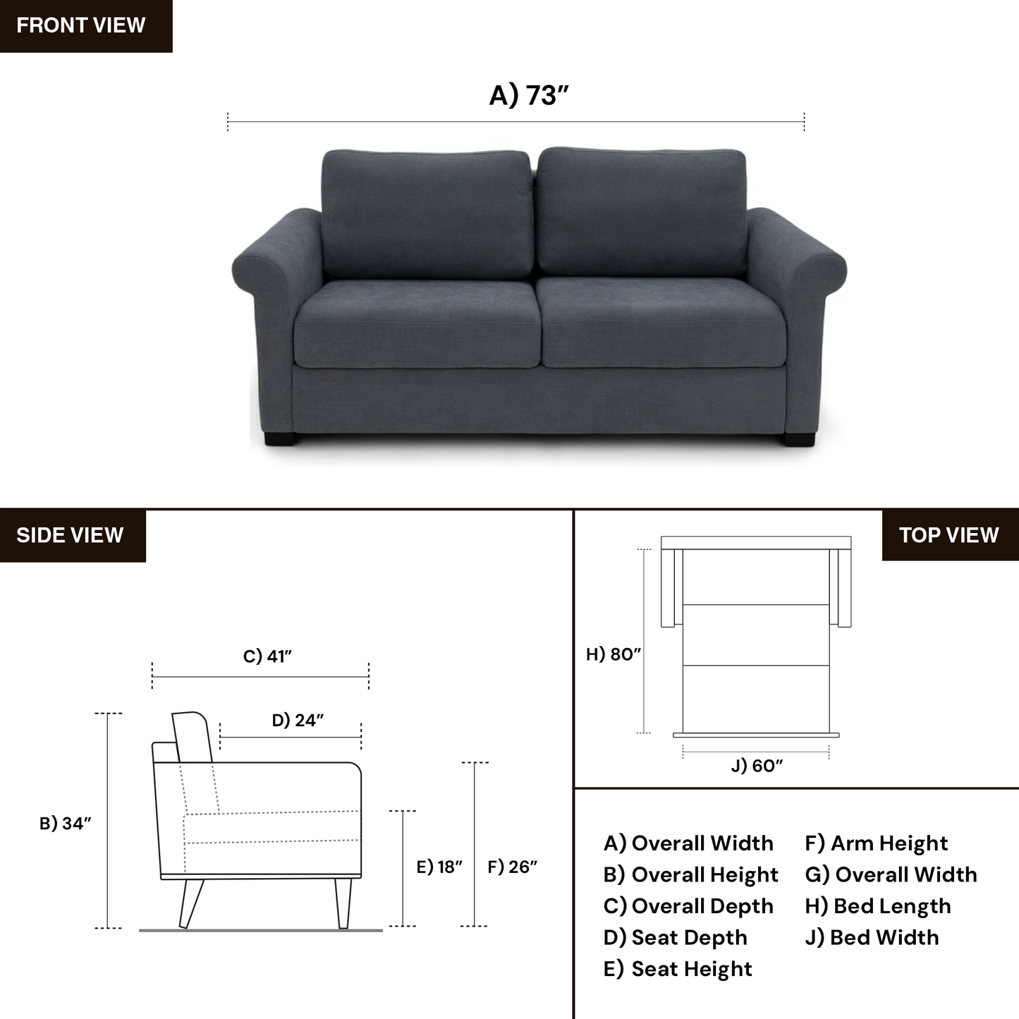 Klaussner Casea Rolled Arm Fabric Sleeper Sofa