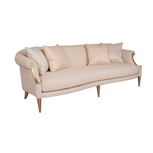 Klaussner Clarkson 3-Seater Sofa in beige fabric with plush cushions and wooden legs, offering a modern yet cozy seating option.
