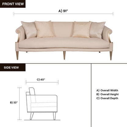 Klaussner Clarkson 3-Seater White Cream Fabric Sofa with Rolled Arms