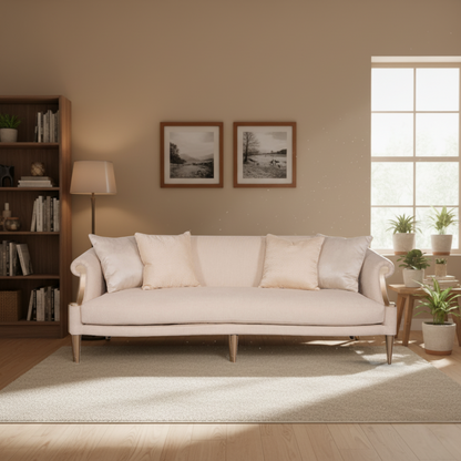 Klaussner Clarkson 3-Seater White Cream Fabric Sofa with Rolled Arms