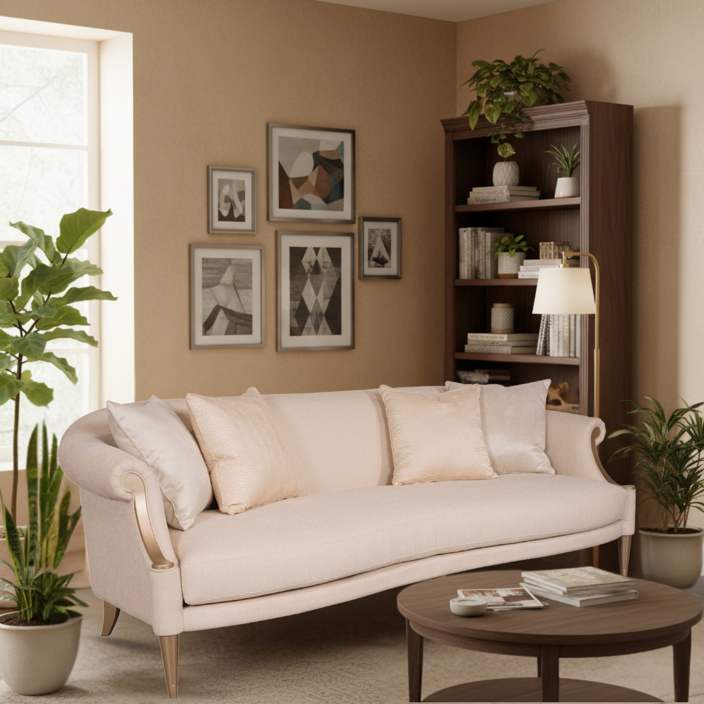 Klaussner Clarkson 3-Seater White Cream Fabric Sofa with Rolled Arms