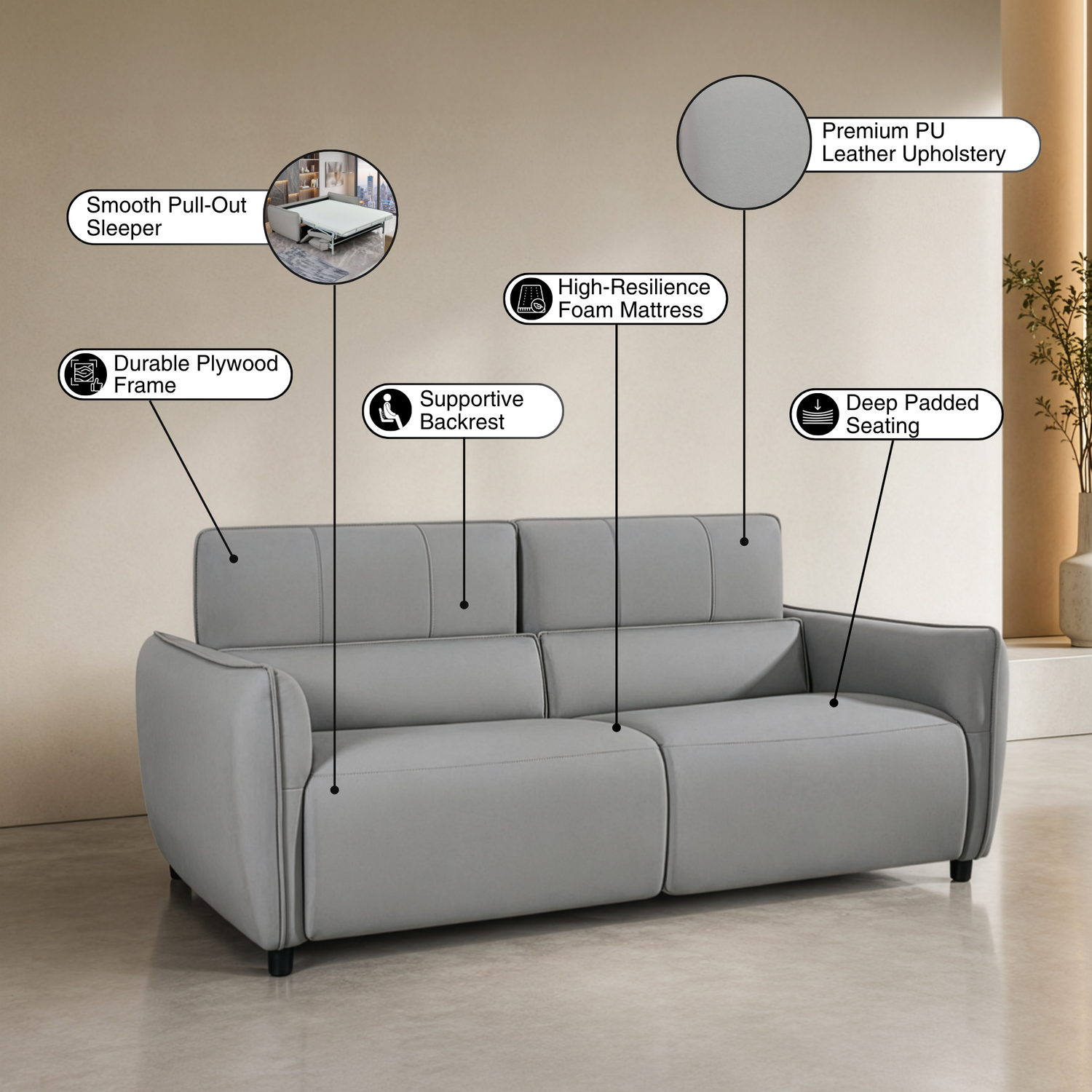 Klaussner Cortland Queen Sleeper Sofa with Foam Mattress-Comfort Design
