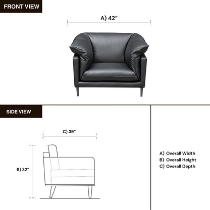 Klaussner Dolce Stationary Black Leather Chair with Cushion Arms