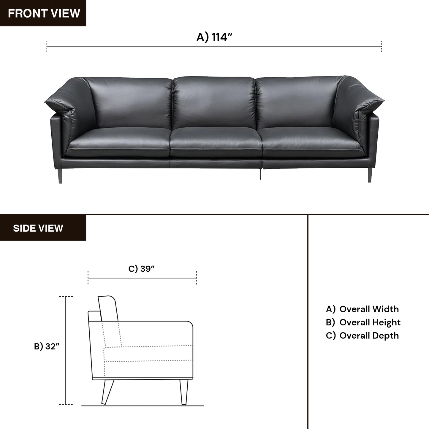 Klaussner Dolce 3 Seater Stationary Leather Sofa In Black