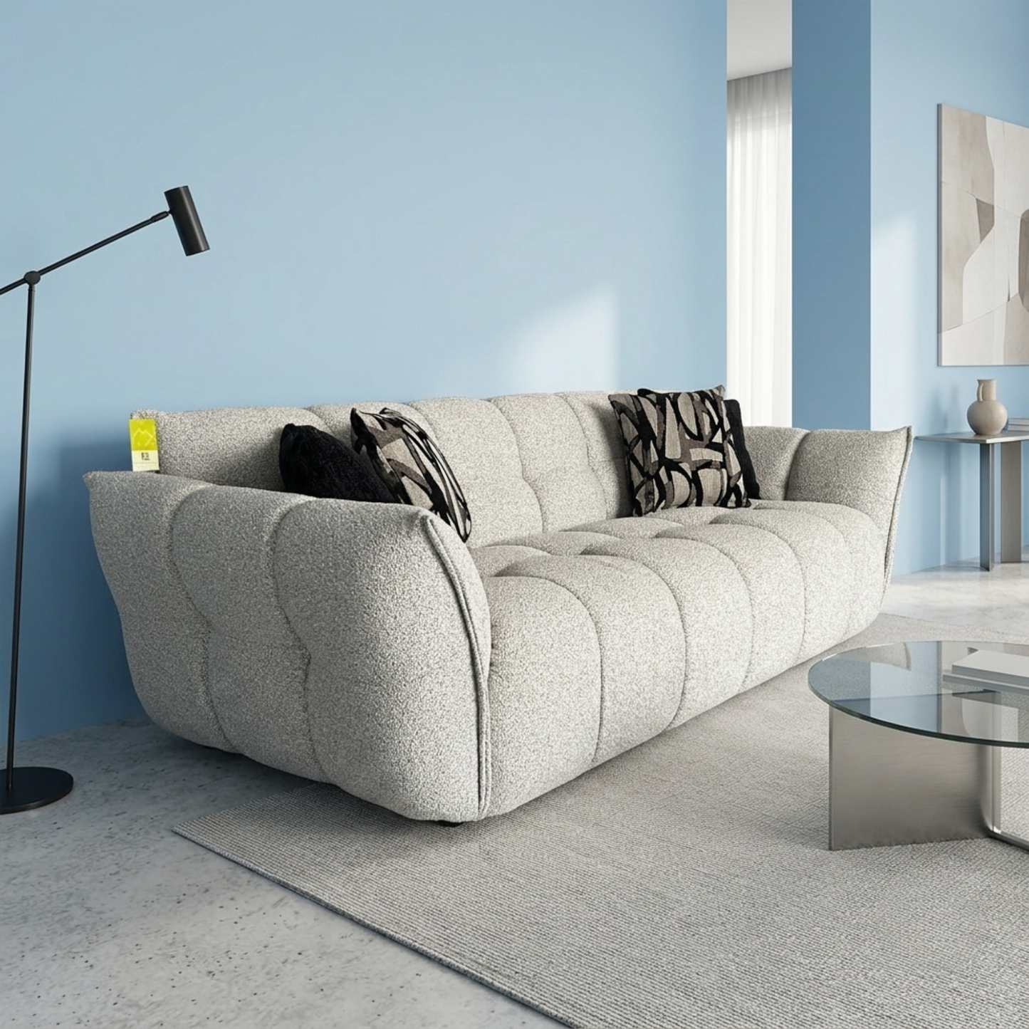 Klaussner Faviano Fabric Modern Curved Sofa with Sculpted Arms