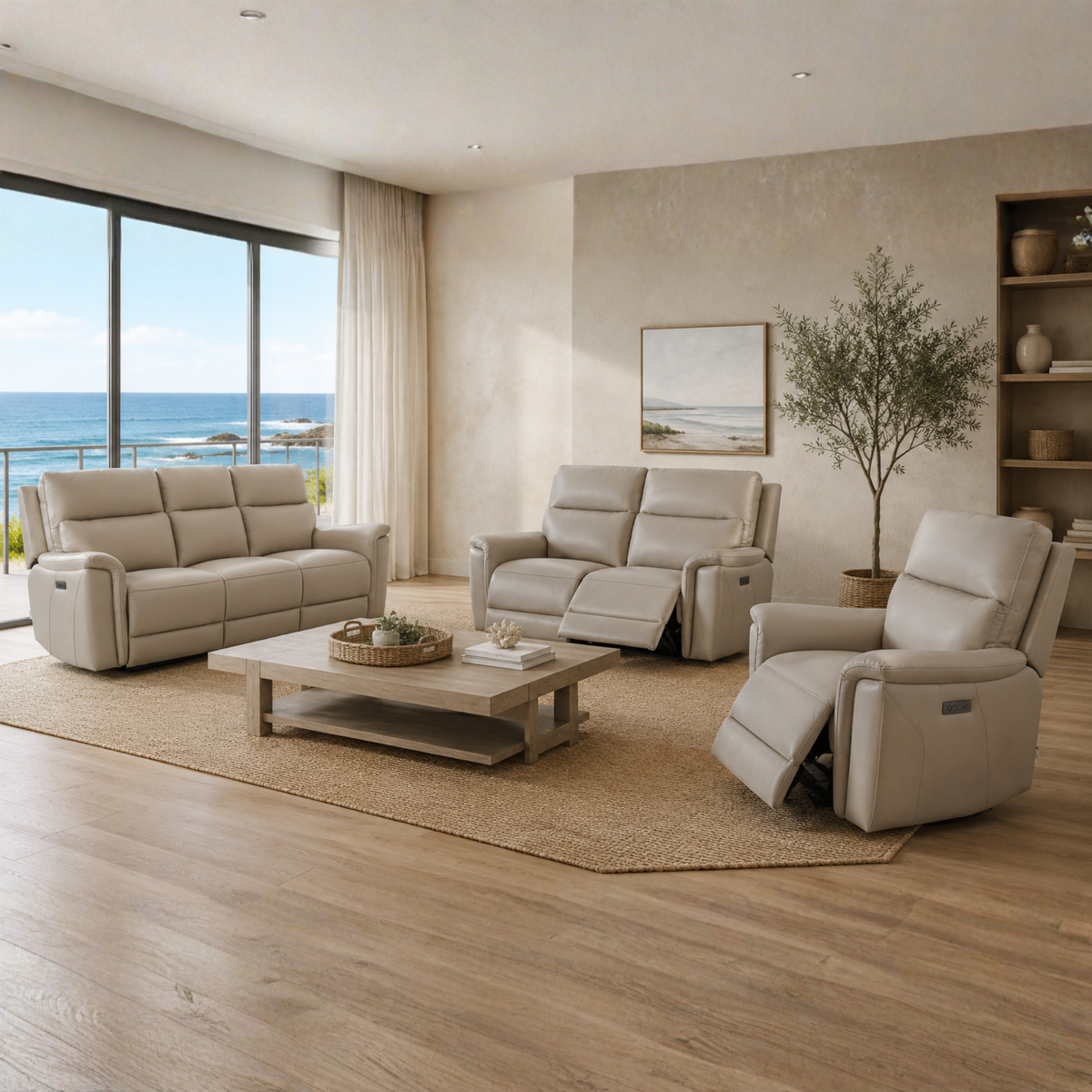 Klaussner Geneva Leather Power Reclining Sofa with USB & USB-C- Comfortdesignfurniture