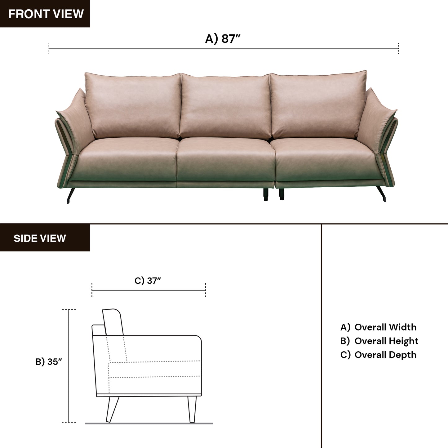 Klaussner Giada 3-Seater Brown Leather Sofa