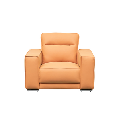 Front View of Klaussner Grazia Orange Leather Chair with Track Arms-Comfortfurniture