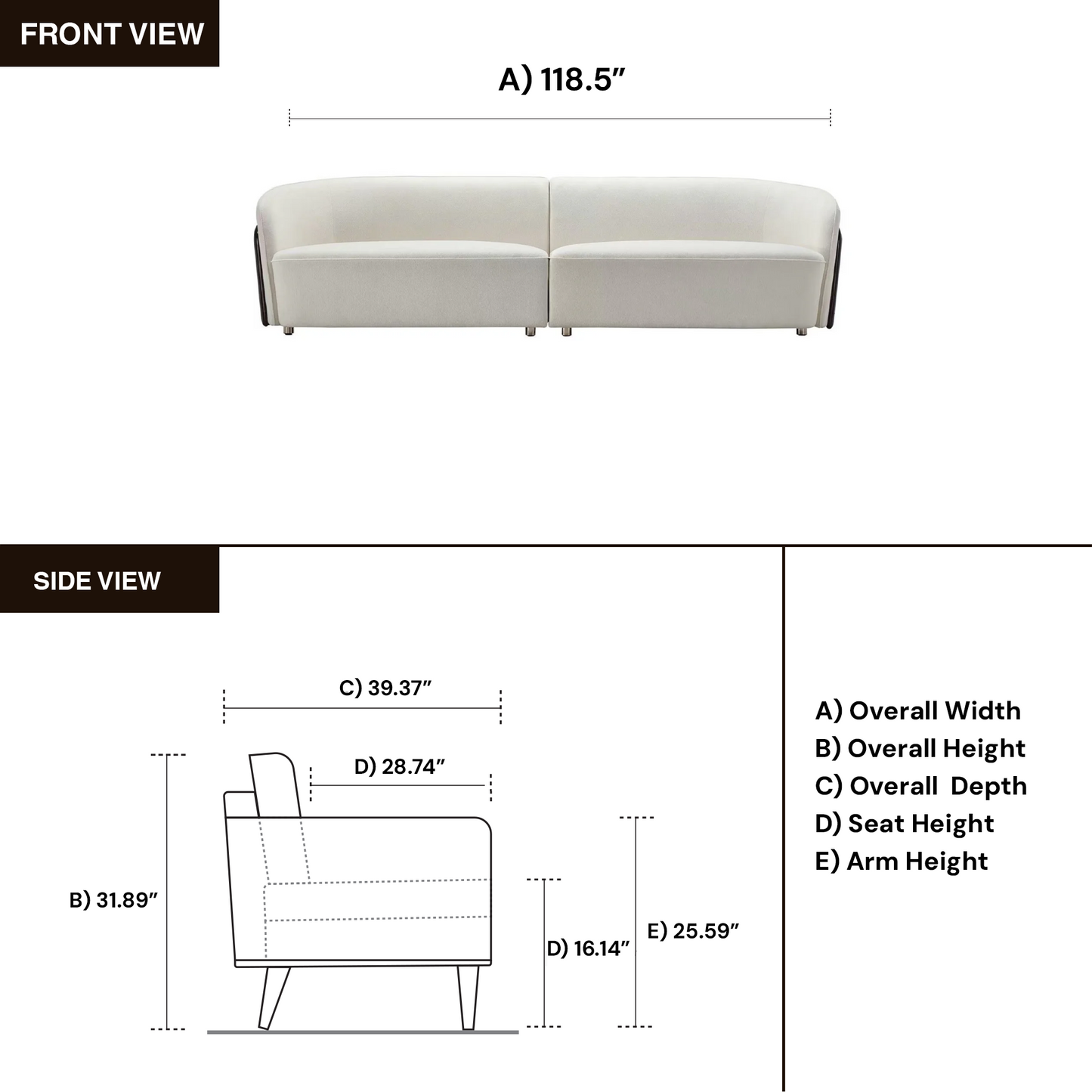 Klaussner Ivano 4-Seater Fabric Sofa with Golden Macassar Veneer Base