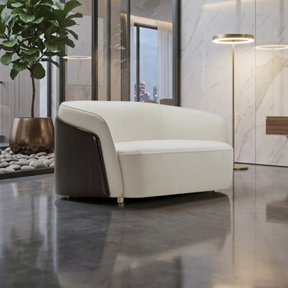 Klaussner Ivano Fabric 2-Seater Sofa with Golden Macassar Veneer Base-Comfort Design