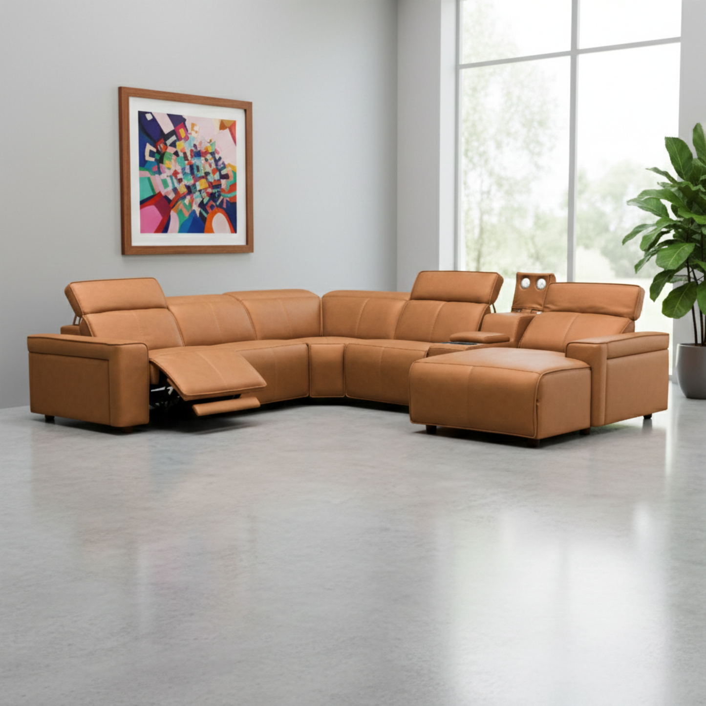 Klaussner Lorenzo Leather 6-Piece Recliner Sectional With Power Footrest & Headrest