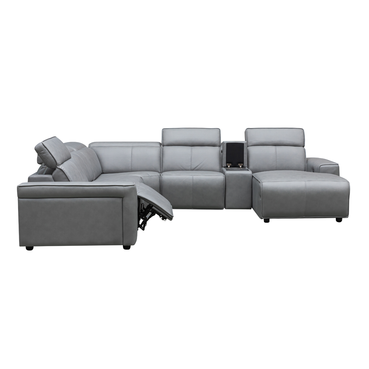 Klaussner Lorenzo Leather 6-Piece Recliner Sectional With Power Footrest & Headrest