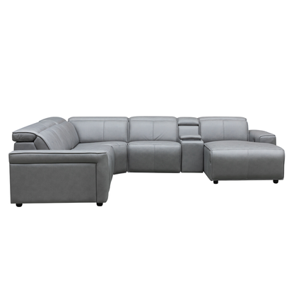 Klaussner Lorenzo Leather 6-Piece Recliner Sectional With Power Footrest & Headrest