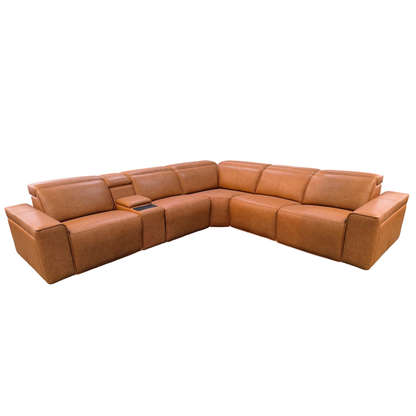 Klaussner Lorenzo Leather 6-Piece Recliner Sectional With Power Footrest & Headrest