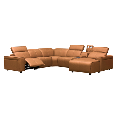 Klaussner Lorenzo Leather 6-Piece Recliner Sectional With Power Footrest & Headrest