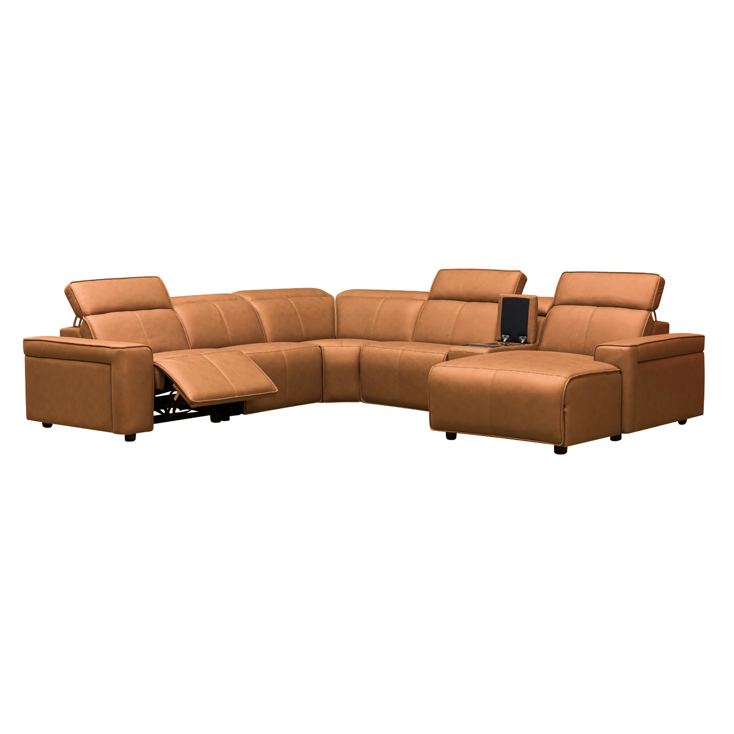 Klaussner Lorenzo Leather 6-Piece Recliner Sectional With Power Footrest & Headrest