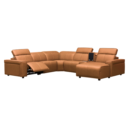 Klaussner Lorenzo Leather 6-Piece Recliner Sectional With Power Footrest & Headrest
