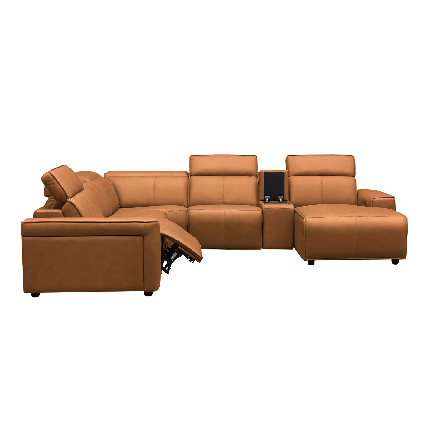 Klaussner Lorenzo Leather 6-Piece Recliner Sectional With Power Footrest & Headrest