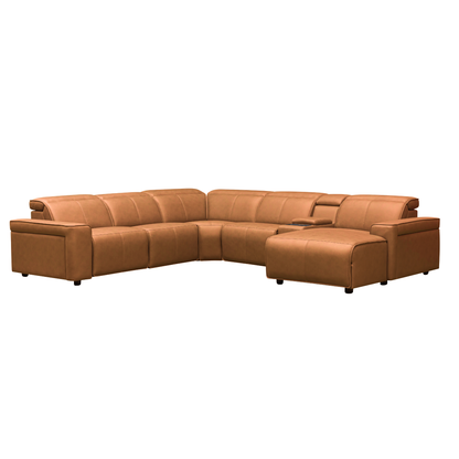 Klaussner Lorenzo Leather 6-Piece Recliner Sectional With Power Footrest & Headrest