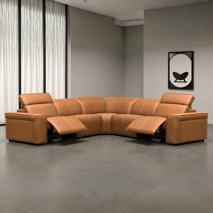 Klaussner Lorenzo Leather 6-Piece Recliner Sectional With Power Footrest & Headrest