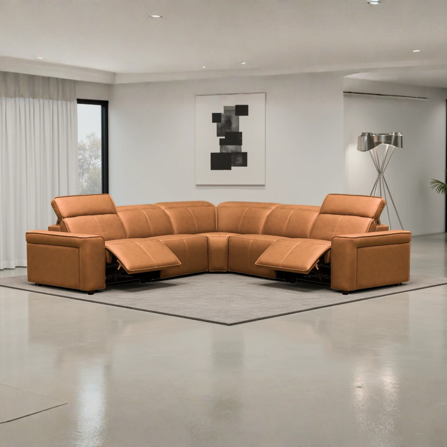 Klaussner Lorenzo Leather 6-Piece Recliner Sectional With Power Footrest & Headrest