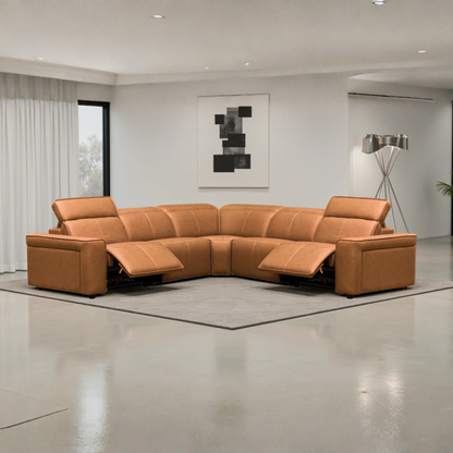 Klaussner Lorenzo Leather 6-Piece Recliner Sectional With Power Footrest & Headrest
