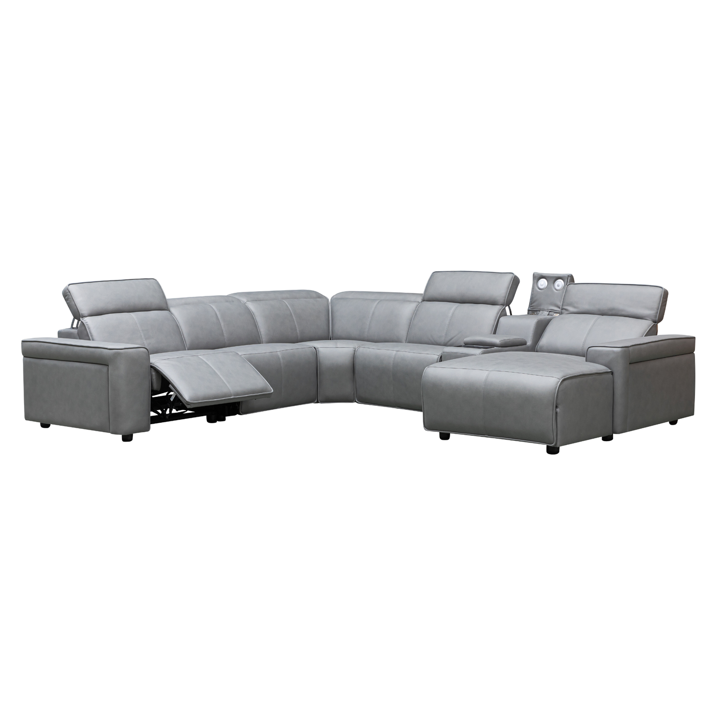 Klaussner Lorenzo Leather 6-Piece Recliner Sectional With Power Footrest & Headrest