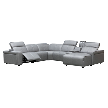 Klaussner Lorenzo Leather 6-Piece Recliner Sectional With Power Footrest & Headrest