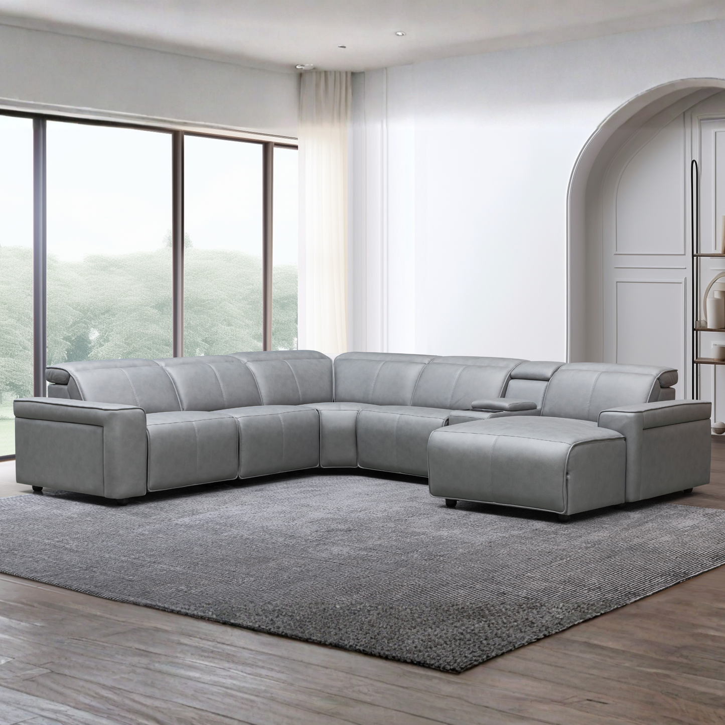 Klaussner Lorenzo Leather 6-Piece Recliner Sectional With Power Footrest & Headrest