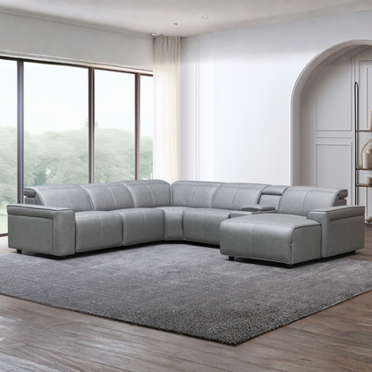 Klaussner Lorenzo Leather 6-Piece Recliner Sectional With Power Footrest & Headrest