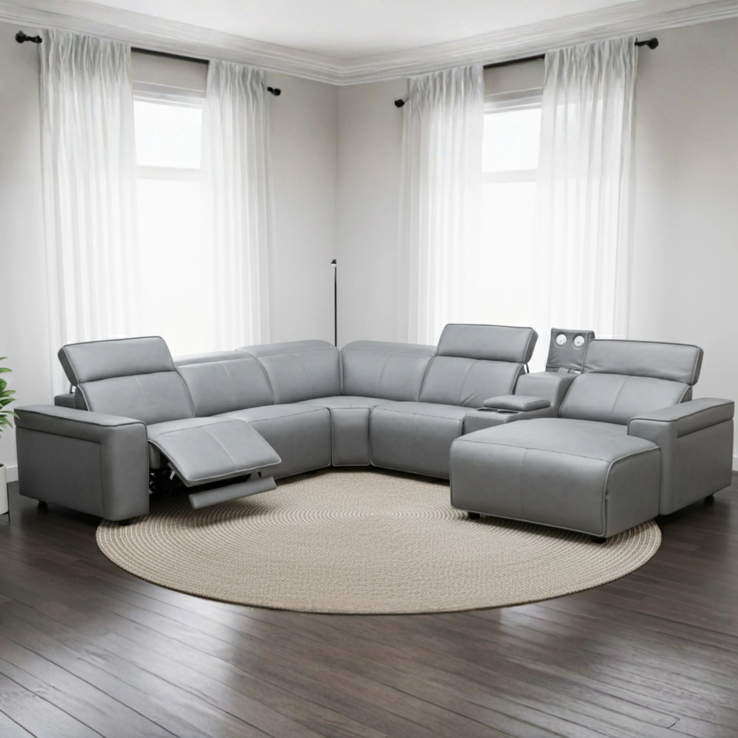 Klaussner Lorenzo Leather 6-Piece Recliner Sectional With Power Footrest & Headrest