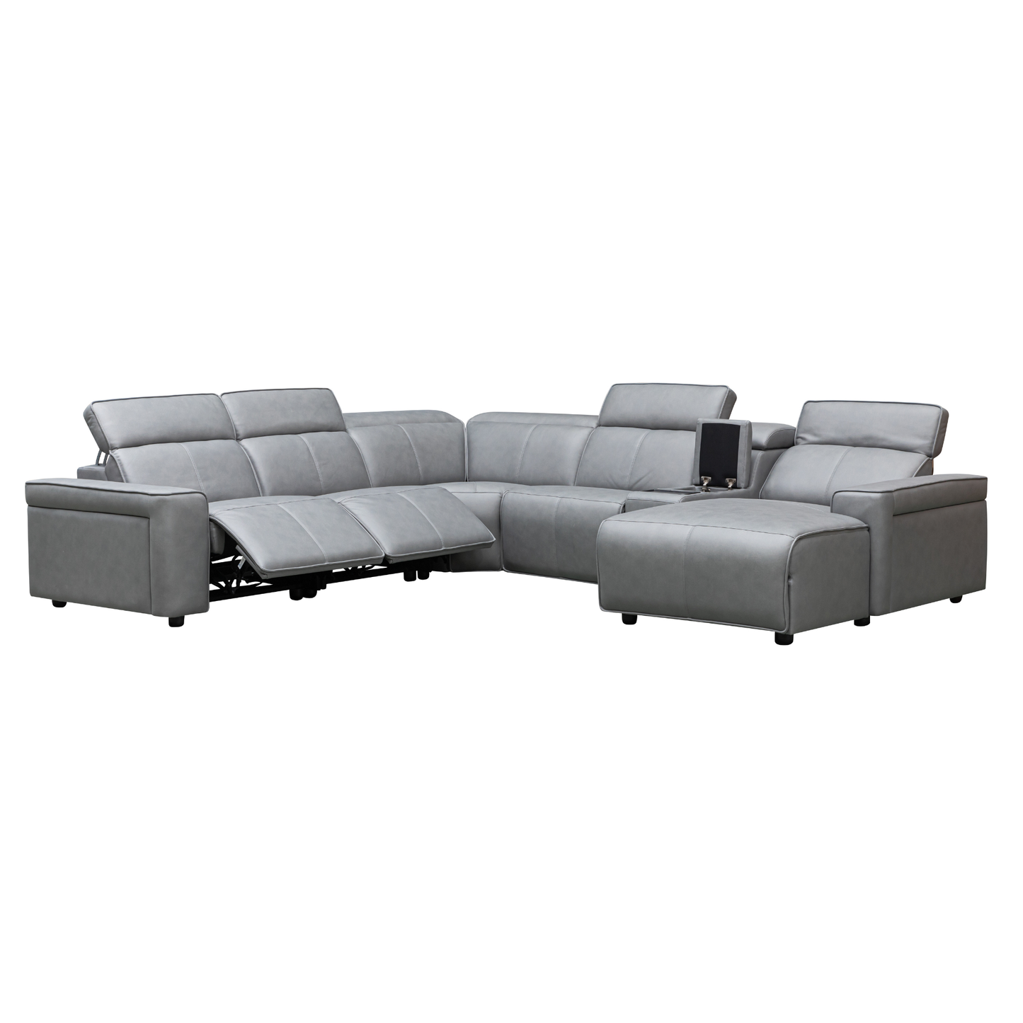 Klaussner Lorenzo Leather 6-Piece Recliner Sectional With Power Footrest & Headrest