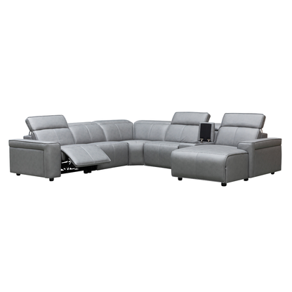 Klaussner Lorenzo Leather 6-Piece Recliner Sectional With Power Footrest & Headrest