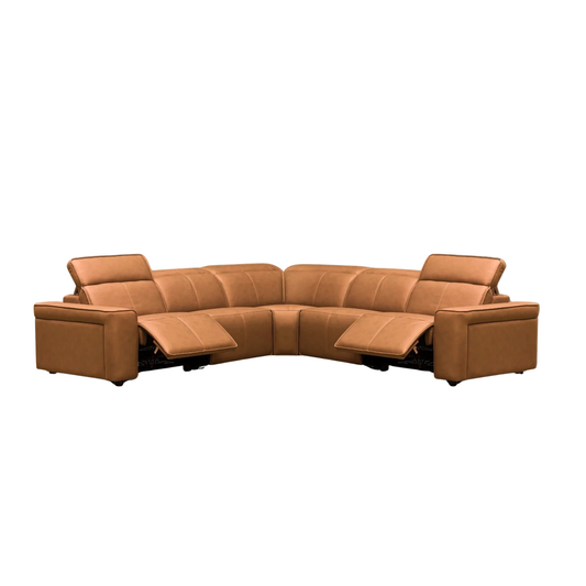 Klaussner Lorenzo Leather 6-Piece Recliner Sectional With Power Footrest & Headrest