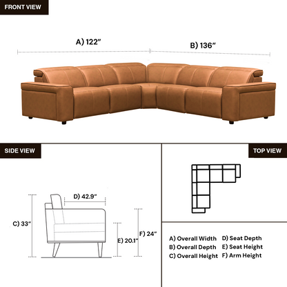 Klaussner Lorenzo Leather 6-Piece Recliner Sectional With Power Footrest & Headrest