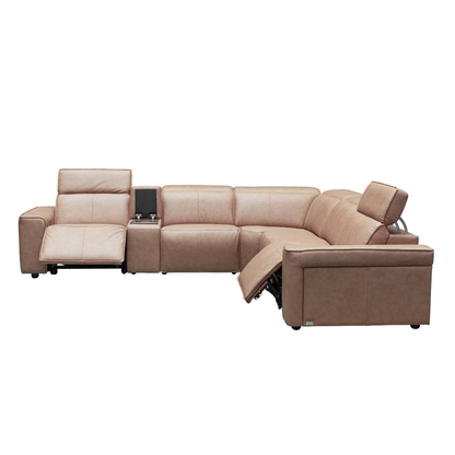 Klaussner Lorenzo Leather 6-Piece Recliner Sectional With Power Footrest & Headrest