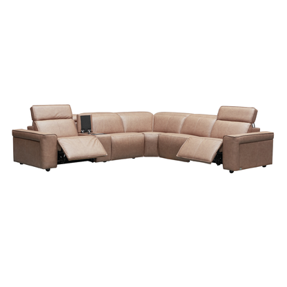 Klaussner Lorenzo Leather 6-Piece Recliner Sectional With Power Footrest & Headrest