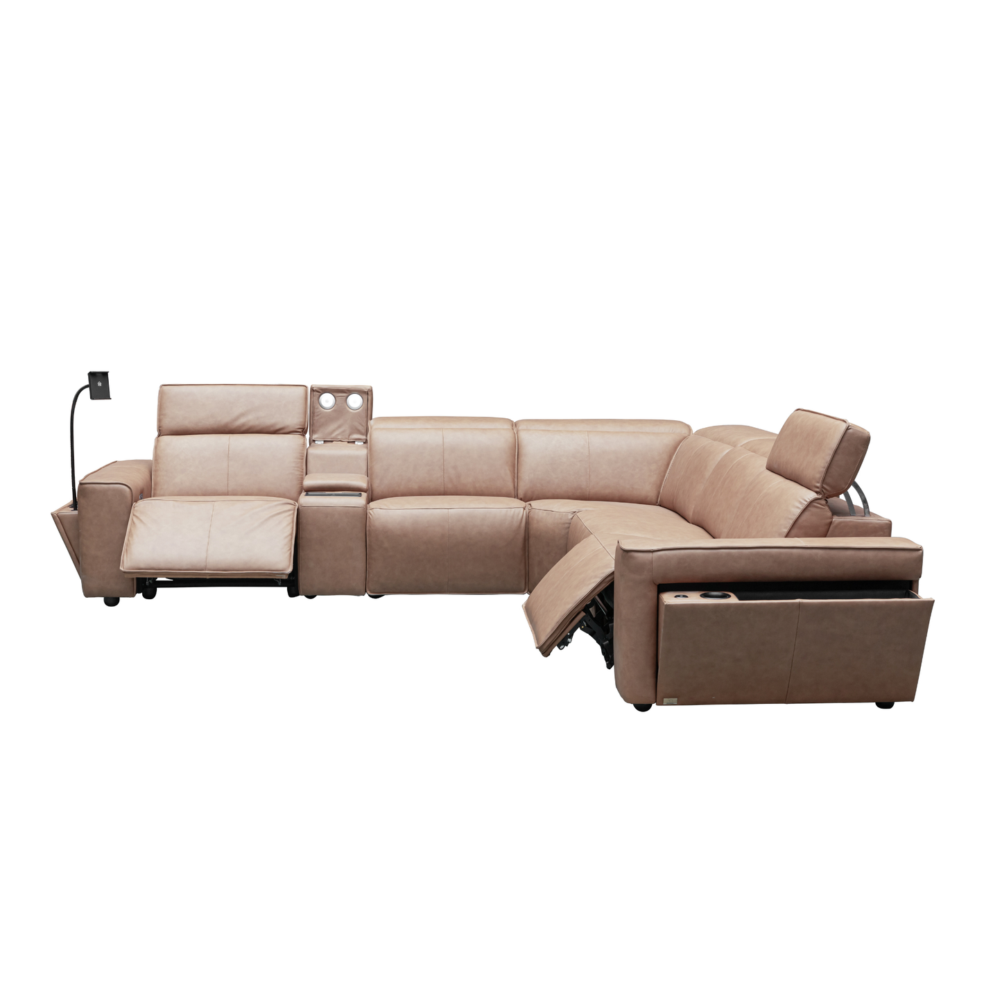 Klaussner Lorenzo Leather 6-Piece Recliner Sectional With Power Footrest & Headrest