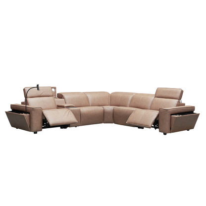 Klaussner Lorenzo Leather 6-Piece Recliner Sectional With Power Footrest & Headrest