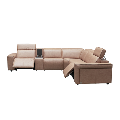 Klaussner Lorenzo Leather 6-Piece Recliner Sectional With Power Footrest & Headrest