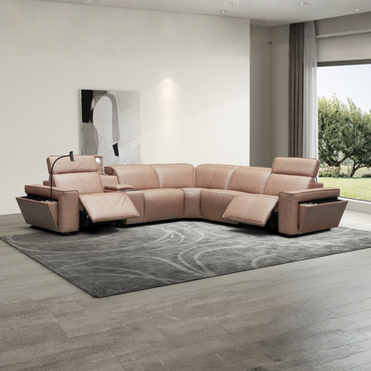Klaussner Lorenzo Leather 6-Piece Recliner Sectional With Power Footrest & Headrest